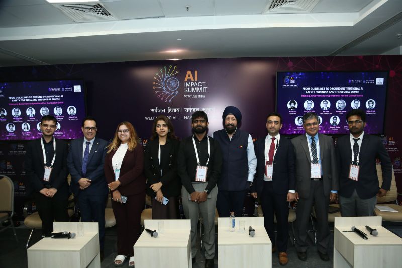 Participants after the Project AWARE roundtable at the India AI Impact Summit 2026